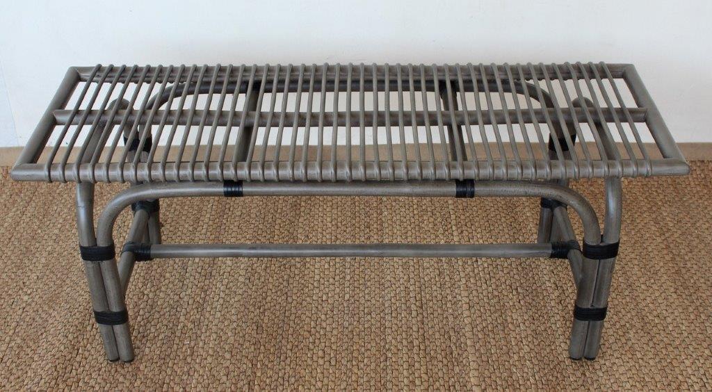 Rattan Bench With Leather Binding